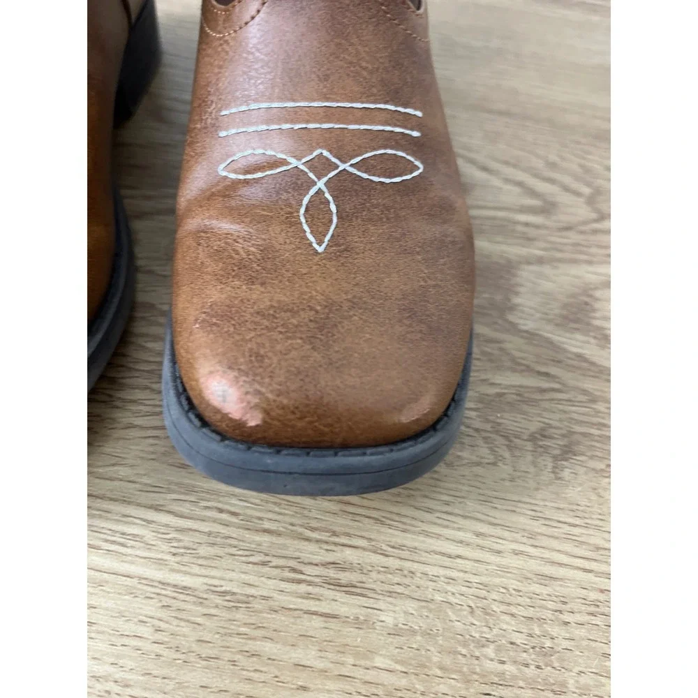 Wonder Nation Western Cowboy Boots Kids Size 1 Brown Contrast Stitch Square Toe